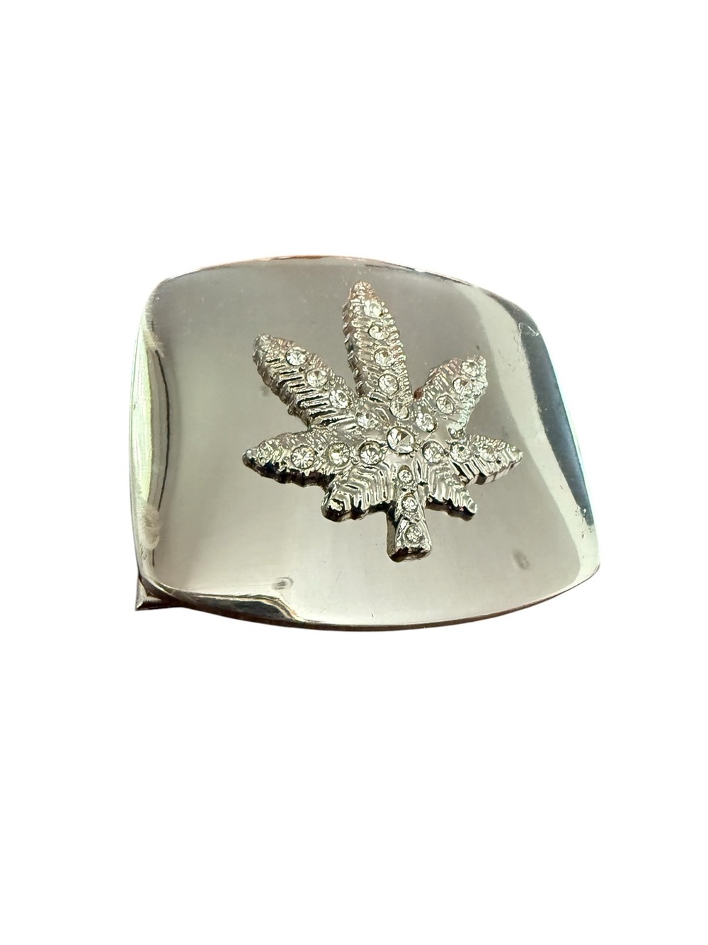Ganja Leaf Pot Weed Chrome Silver Tone Belt Buckle 420 Festival Y2K Accessory